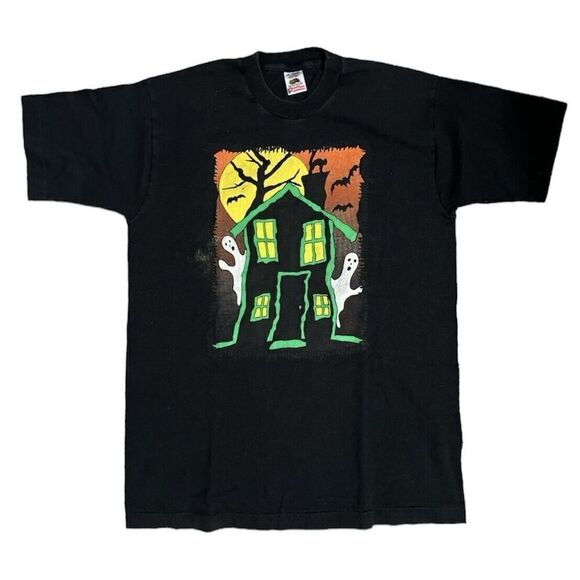 Fruit of the Loom Other - Vintage Y2K 90s Haunted House Ghost Halloween T Shirt Size M Black Single Stitch